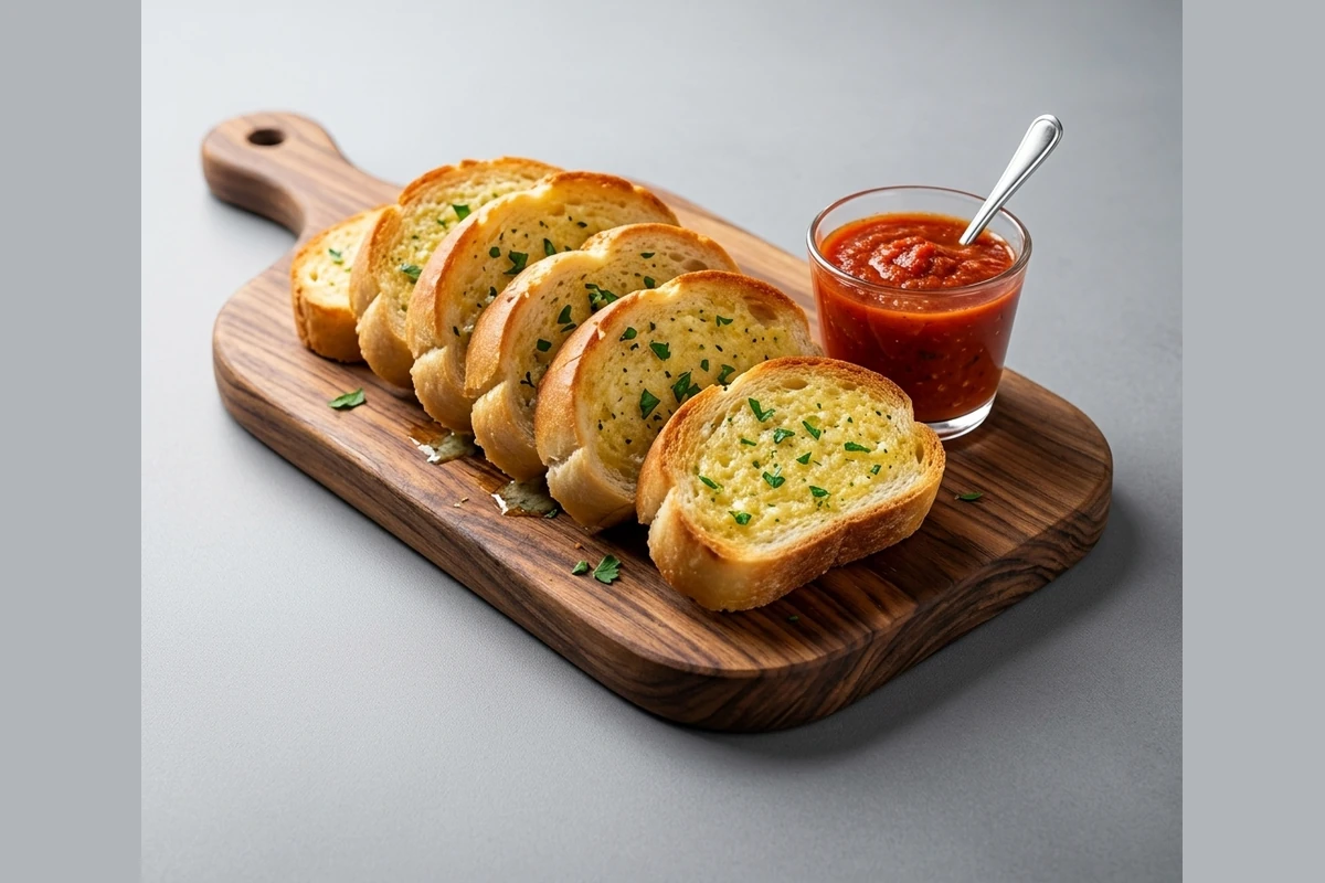 Toasted garlic bread at Queen's Pizza & Wings in Hamilton, ON