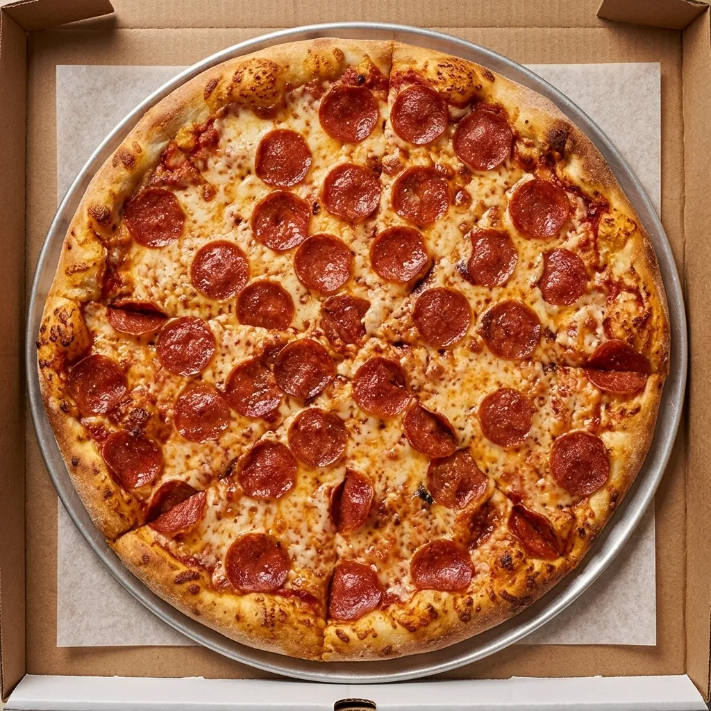 Classic pepperoni pizza at Queen's Pizza & Wings in Hamilton, ON